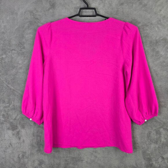 Womens Jodifl Fuchia Pink Scalloped V-Neck Blouse 3/4 Sleeve 100% Polyester L - Picture 4 of 8
